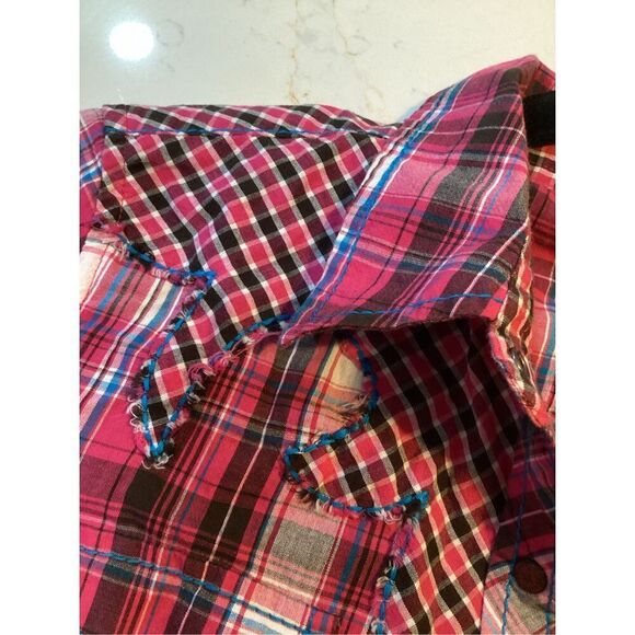 Ariat Womens Snap Button Plaid Shirt Sz M Embroidered Fuchsia - Picture 7 of 9